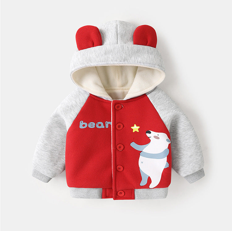 Baby Plus Fleece Hooded Jacket Autumn And Winter Clothes